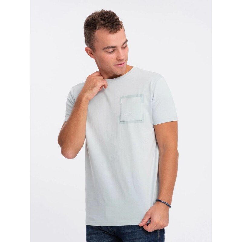 Ombre Clothing Zajímavé tričko s ozdobnou kapsou světle šedé V10