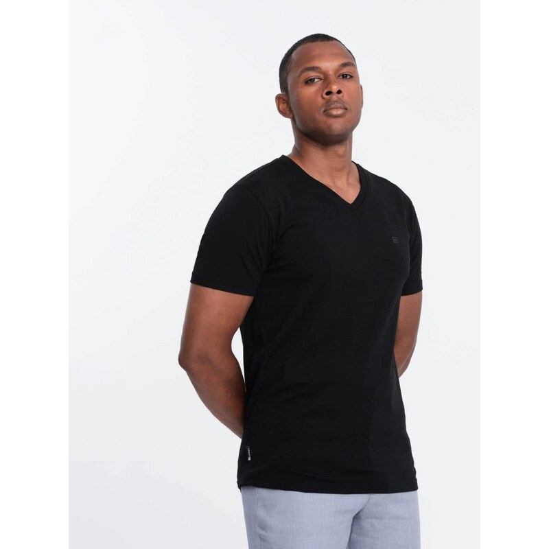 Ombre Clothing Trendy pánské černé tričko s výstřihem do V V3