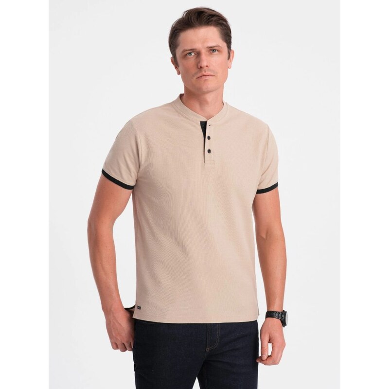 Ombre Clothing Pohodlná trendy béžová polokošile V5 TSCT-0156