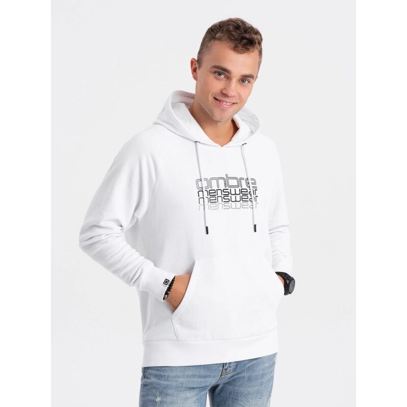 Ombre Clothing Originální bílá mikina s nápisem V1 SSPS-0153