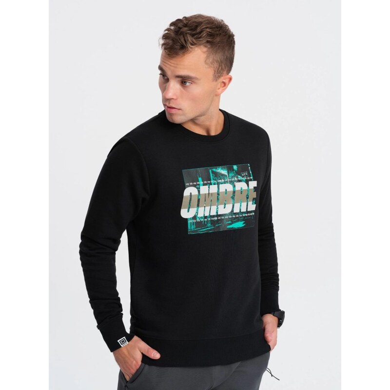 Ombre Clothing Pánská černá mikina s výrazným nápisem V3 SSPS