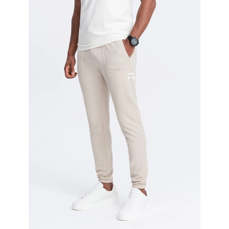 Ombre Clothing Trendy béžové pletené tepláky V1 PASK-0211
