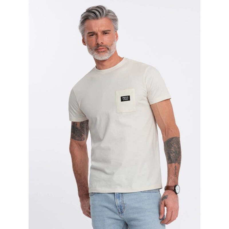 Ombre Clothing Trendy tričko s ozdobnou kapsou krémové V8 TSCT