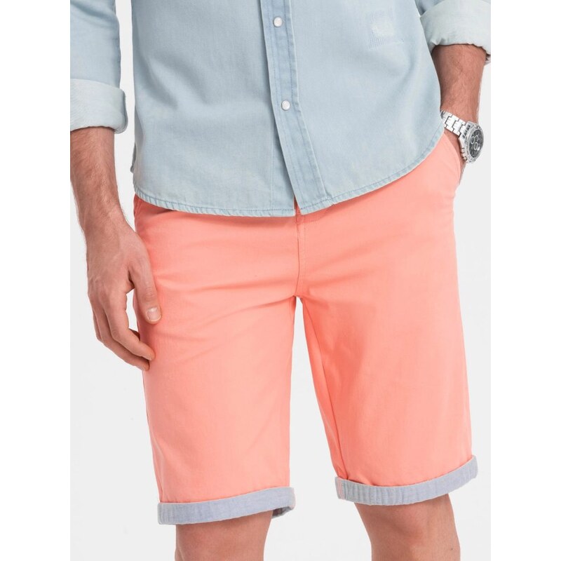 Ombre Clothing Lososové chinos kraťasy s lemem V9 W421