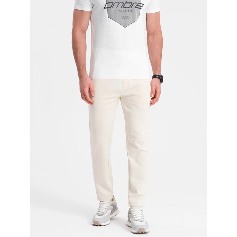 Ombre Clothing Zajímavé krémové tepláky V11 PABS-0206