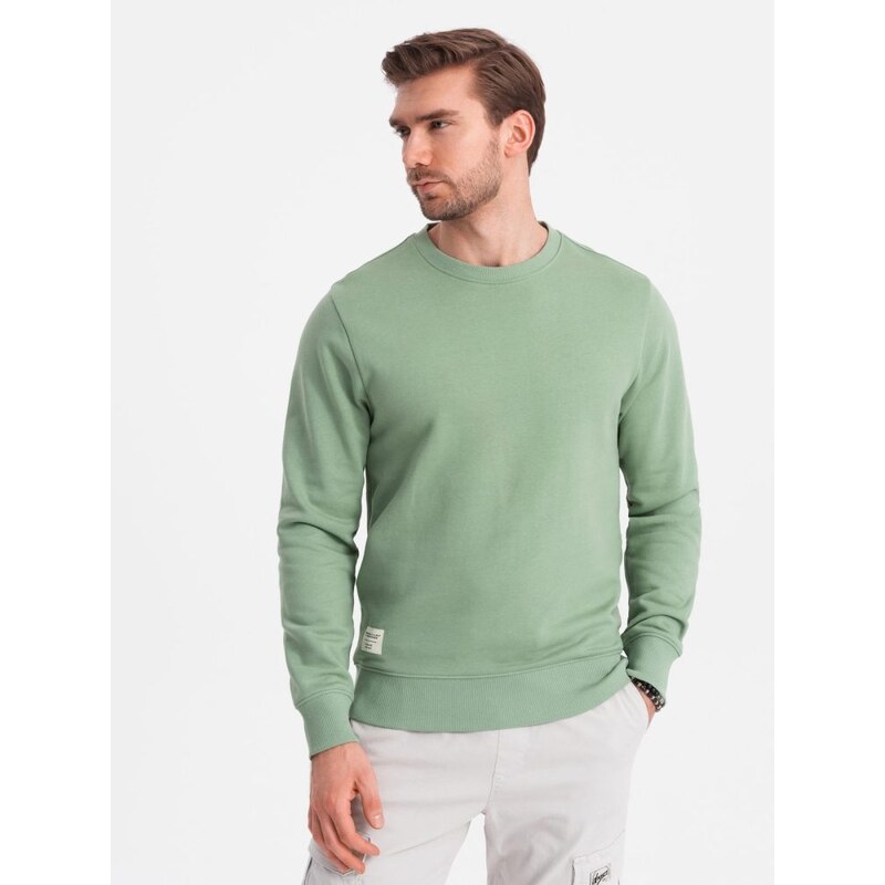 Ombre Clothing Základní zelená mikina bez kapuce V3 SSBN-0175