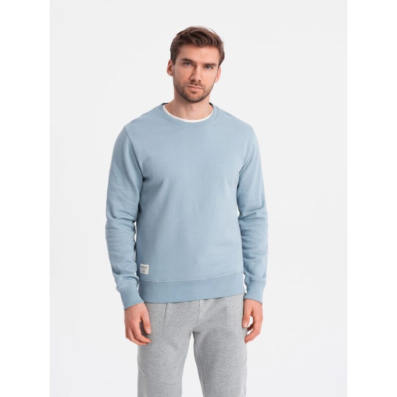 Ombre Clothing Základní modrá mikina bez kapuce V7 SSBN-0175