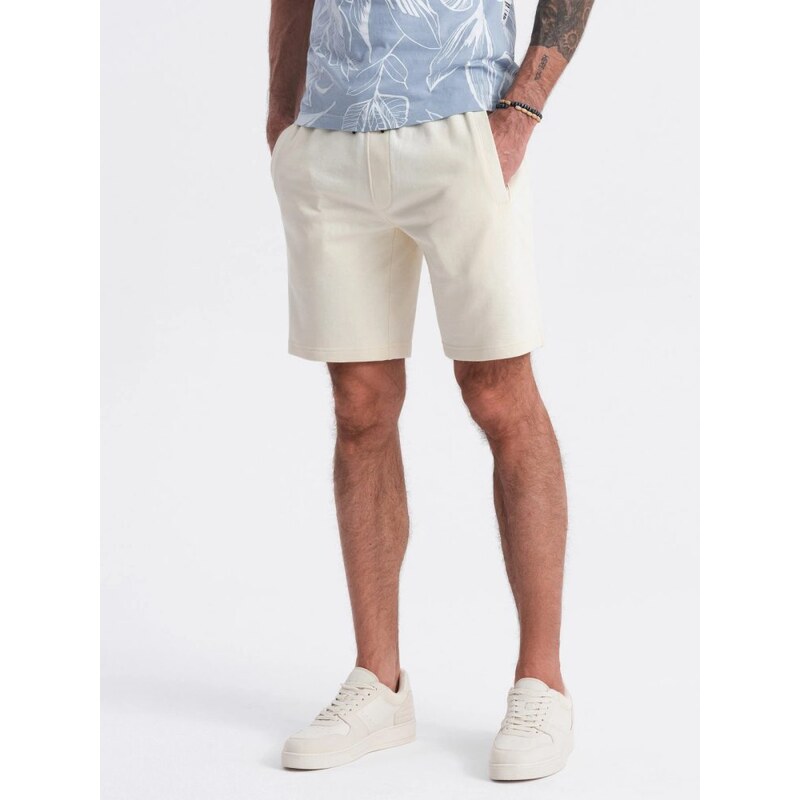 Ombre Clothing Krémové teplákové kraťasy V12 SRSK-0139