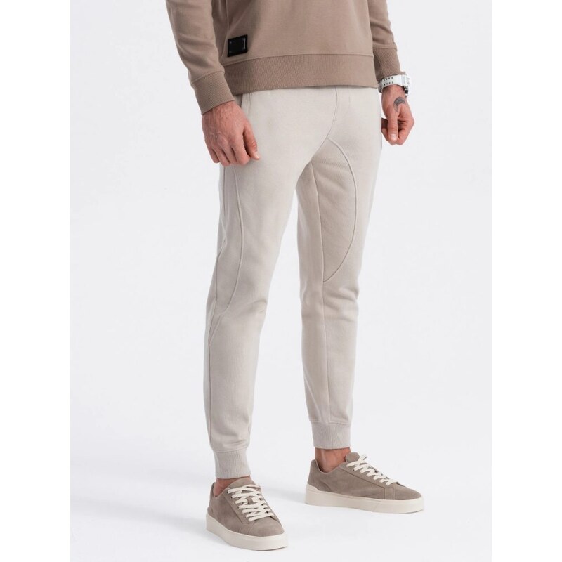 Ombre Clothing Béžové tepláky s trendy prošíváním V1 PABS-0173
