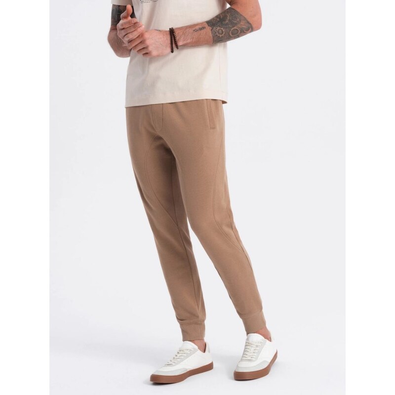 Ombre Clothing Hnědé tepláky s trendy prošíváním V2 PABS-0173