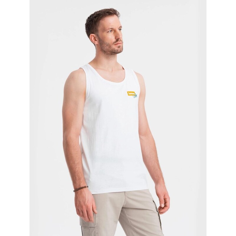 Ombre Clothing Bílé tílko s letním motivem V2 TSTT-0191