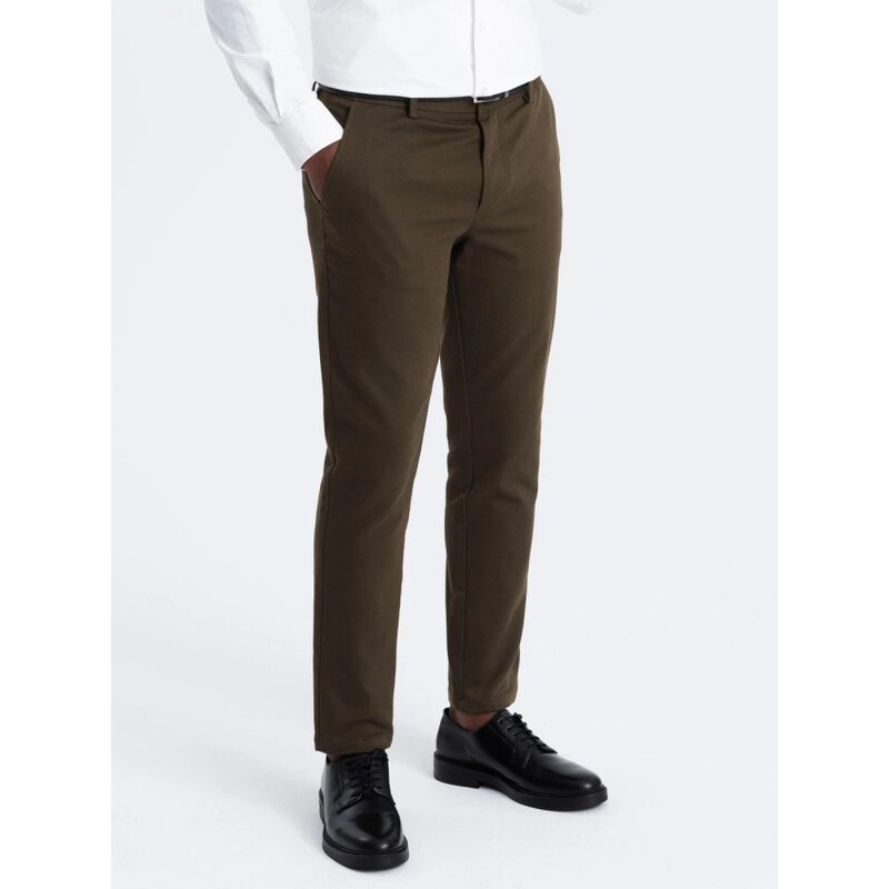 Ombre Clothing Chinos olivové kalhoty klasického střihu s jemnou