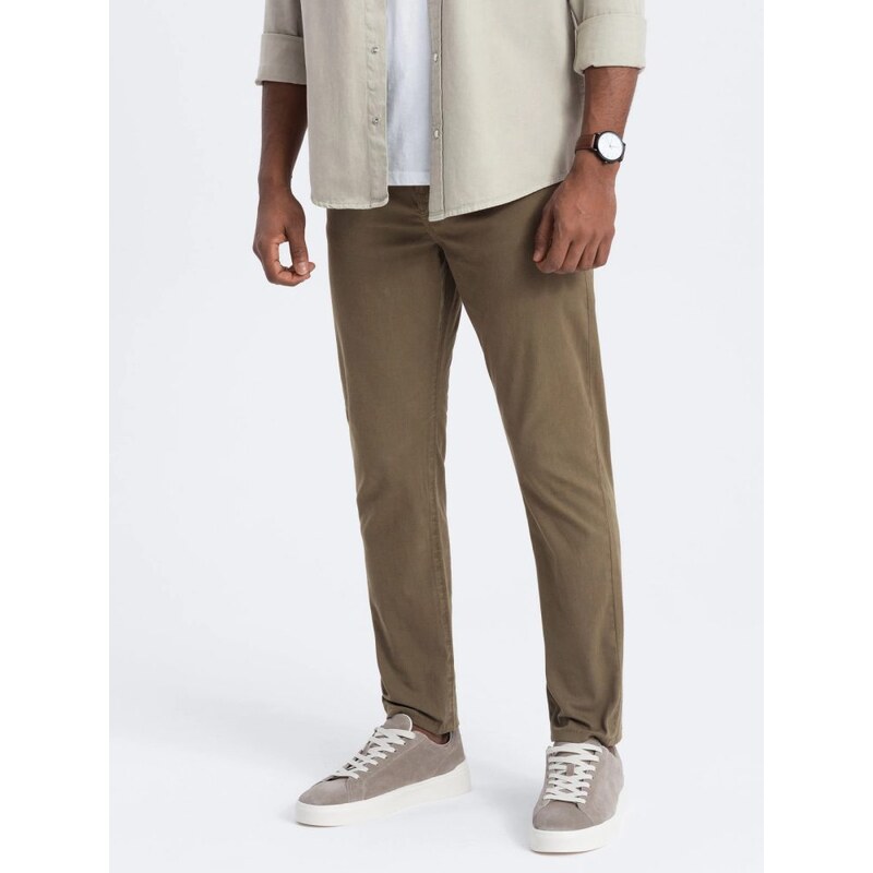 Ombre Clothing Jedinečné olivové pánské kalhoty V3 PACP-0151
