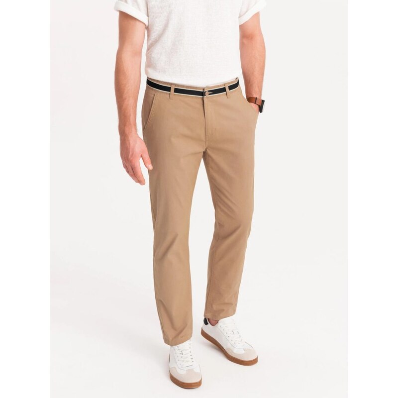 Ombre Clothing Pískové chinos kalhoty s ozdobným pasem V5 PACP