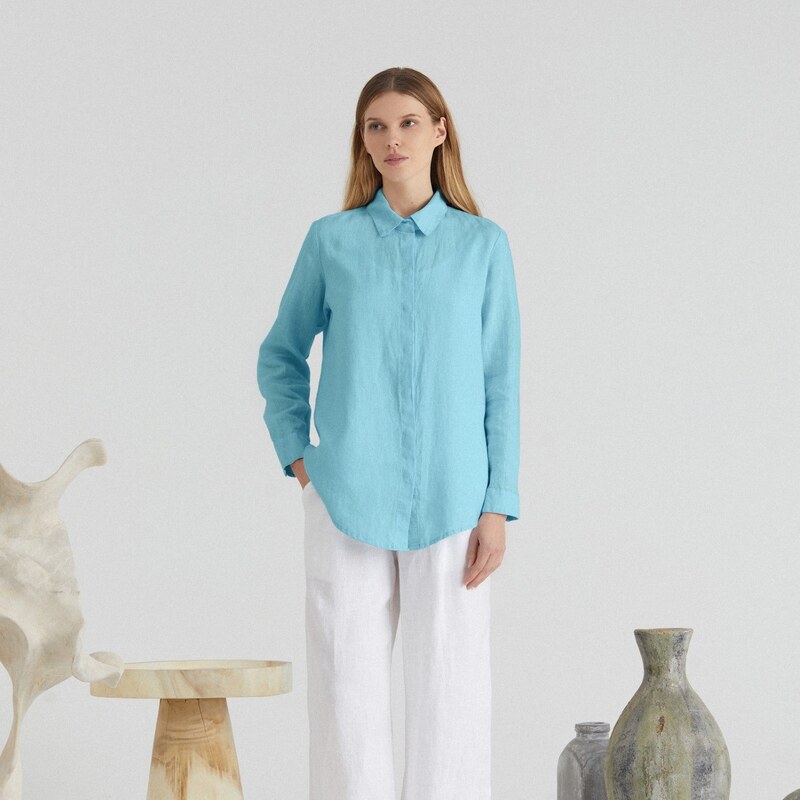 Linen Tales Lněná košile Tales Closet Sky Blue Lněná Azalka 101222138