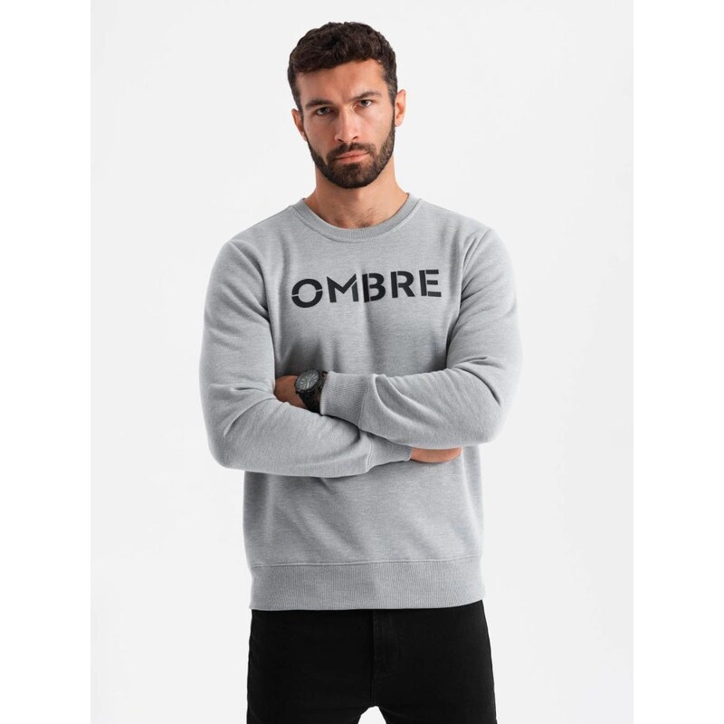Ombre Clothing Klasická šedá mikina s nápisem V1 SSPS-0181