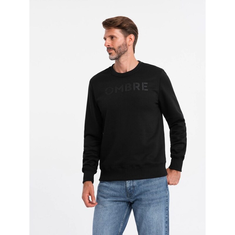 Ombre Clothing Klasická černá mikina s nápisem V4 SSPS-0181
