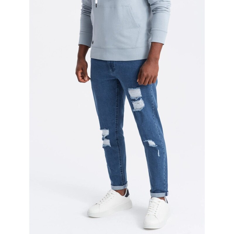 Ombre Clothing Trendy modré džíny s oděrkami V2 PADP-0163