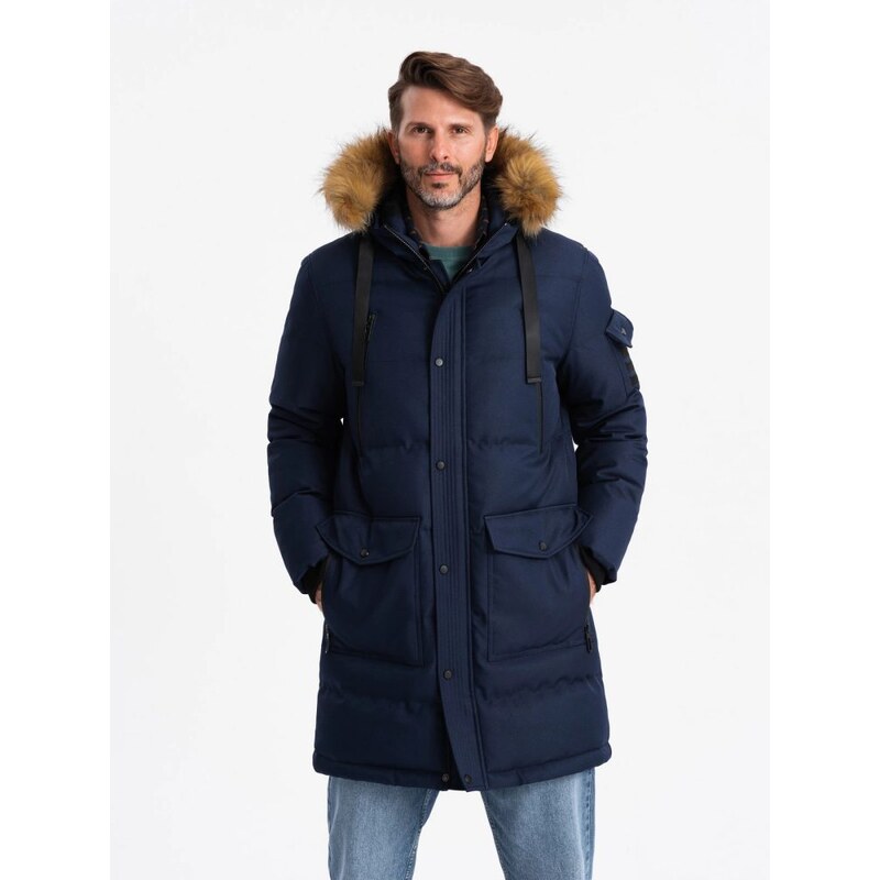 Ombre Clothing Zimní tmavě modrá parka V1 JALP-0182
