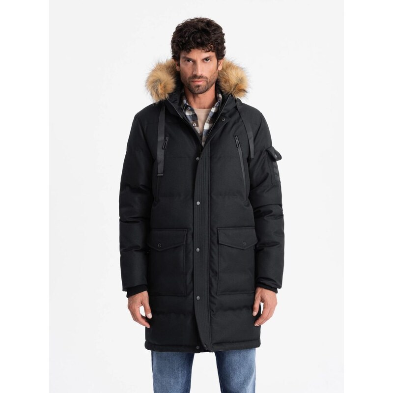 Ombre Clothing Zimní černá parka V2 JALP-0182