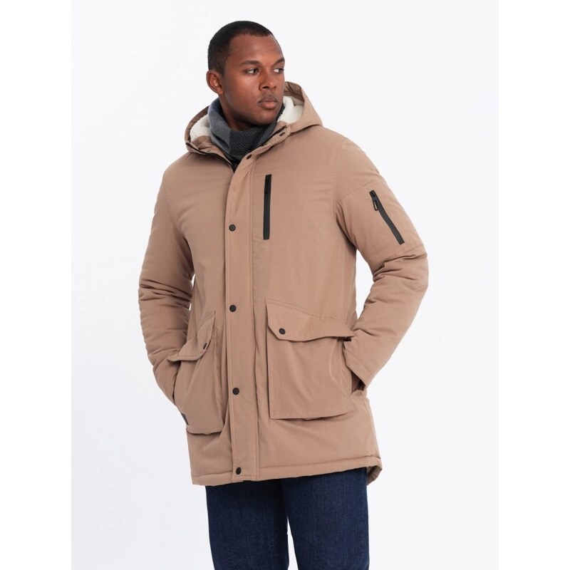 Ombre Clothing Trendy béžová pánská parka na zimu V1 JALJ-0181