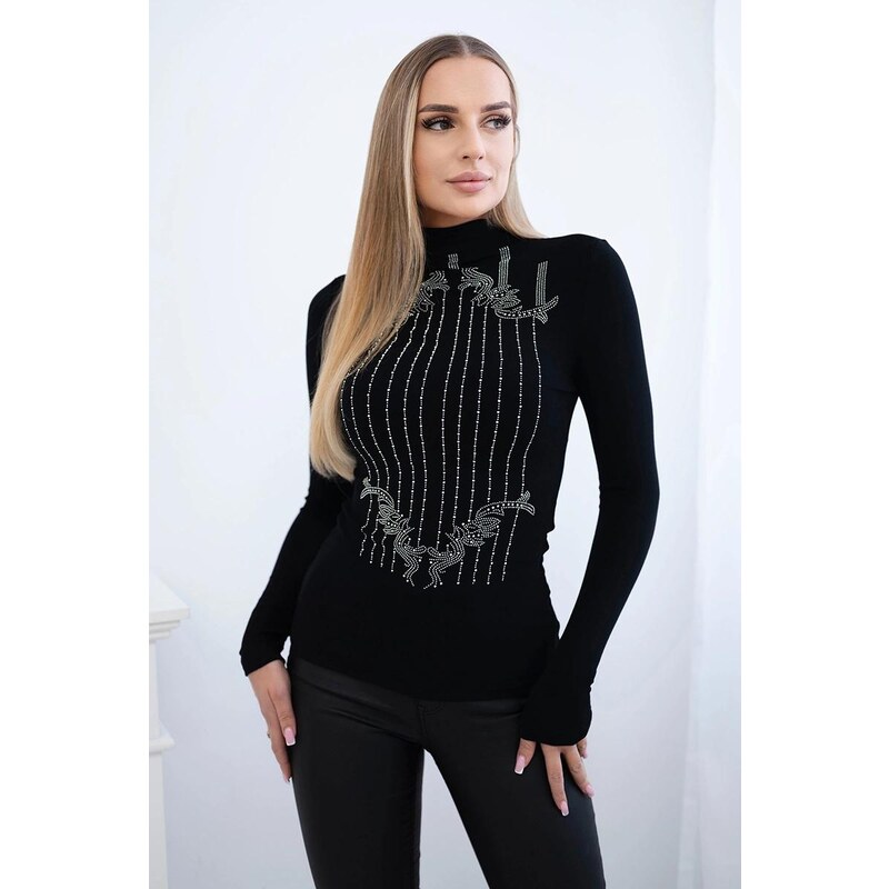 MladaModa Viskózová halenka zdobená zirkony model 9637 černá