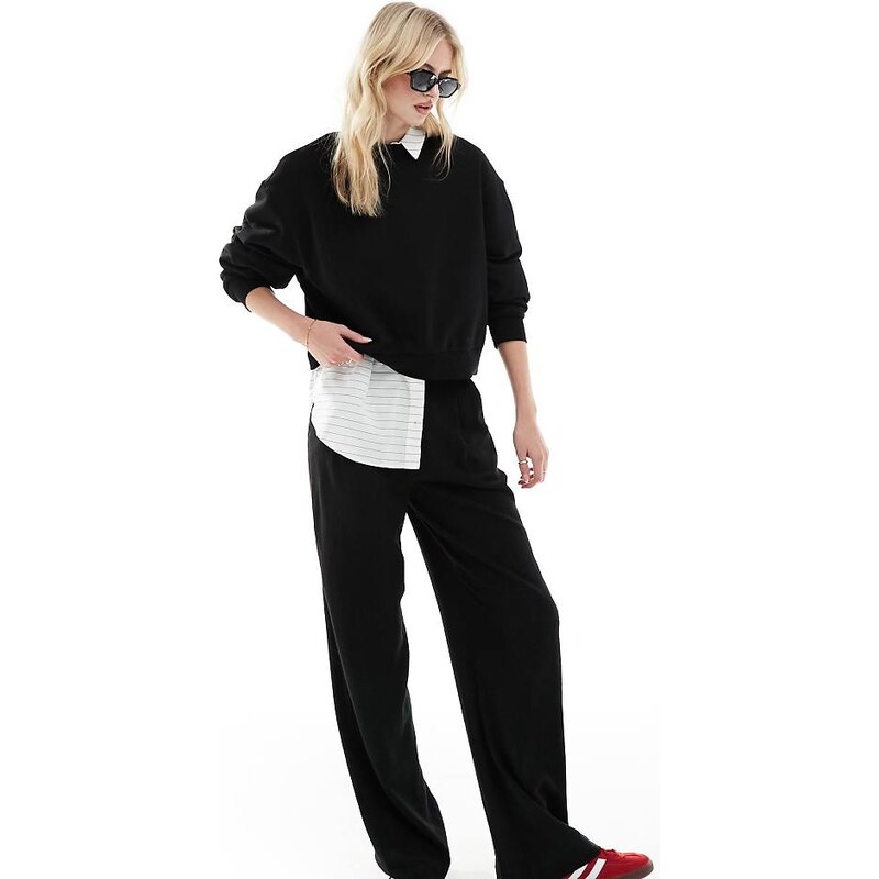 ASOS Tall ASOS DESIGN Tall relaxed straight leg trousers with linen in 114880388