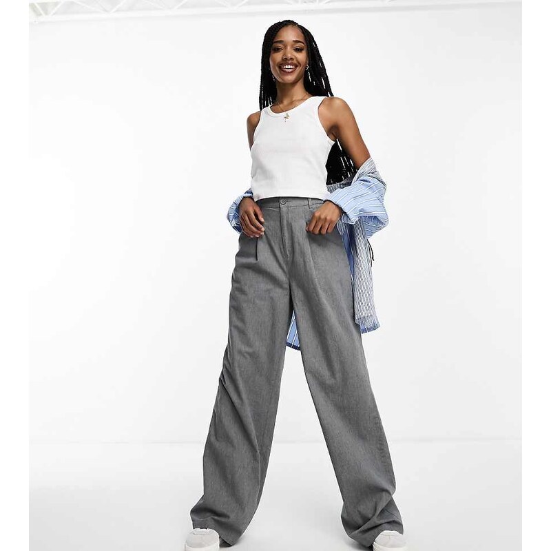 ASOS Tall ASOS DESIGN Tall wide leg dad trousers in grey marl 100066889