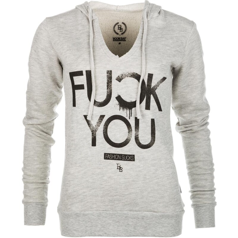 BOOM BAP Boom Bap Mikina FYOU BRUSHED HOODIE V-NECK WOMEN Grey