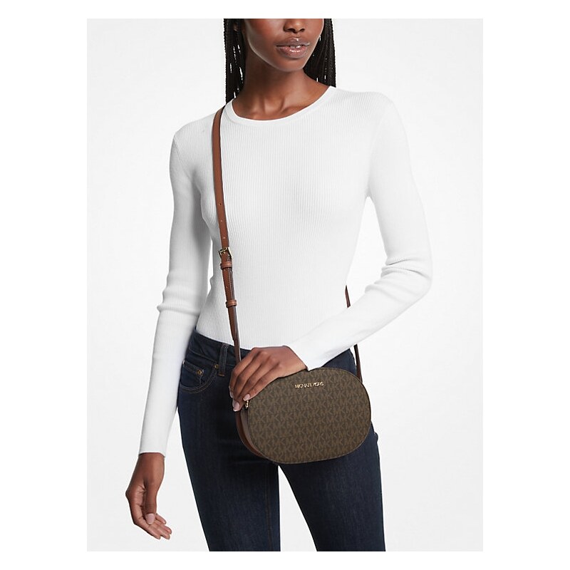 Michael Kors jet set travel oval crossbody kabelka logo hnědá
