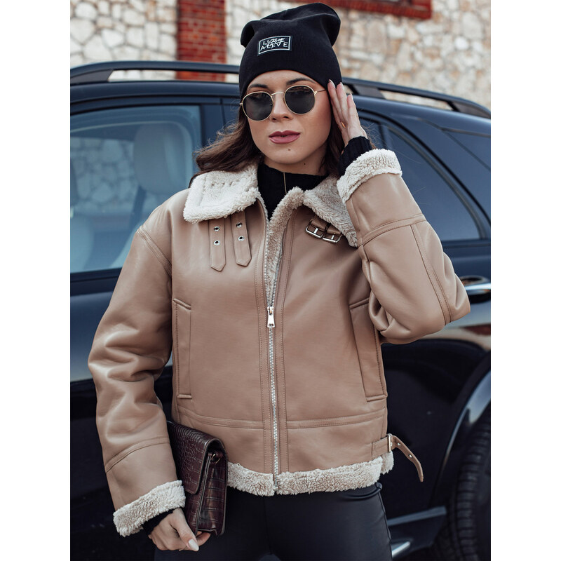 BASIC Béžová dámská zateplená koženková bunda SHEREB 101272634