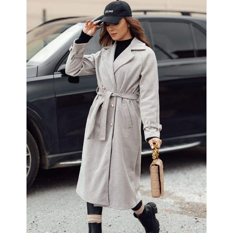 BASIC Světle šedý dámský dlouhý oversize kabát CAMELLYN Šedá 101272667