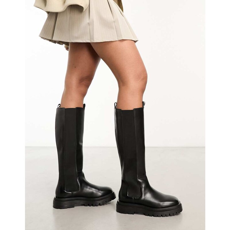 Walk London Dana tall chelsea boots in black leather 101882227