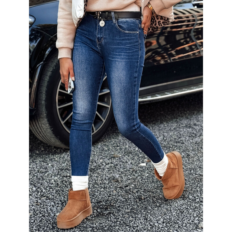 BASIC Dámské úzké džíny s páskem JEANLIFE Denim vzor