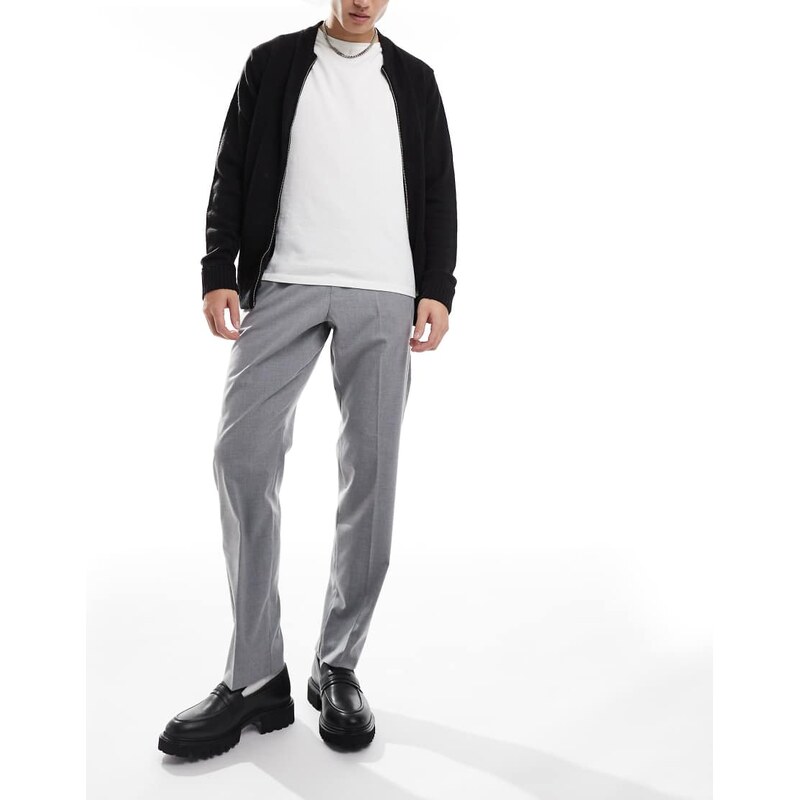 Jack & Jones drawstring smart tapered loose trousers in grey