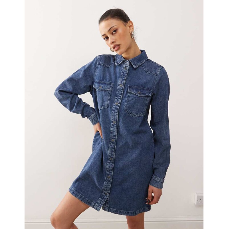 Noisy May long sleeve denim dress in mid blue 101303634