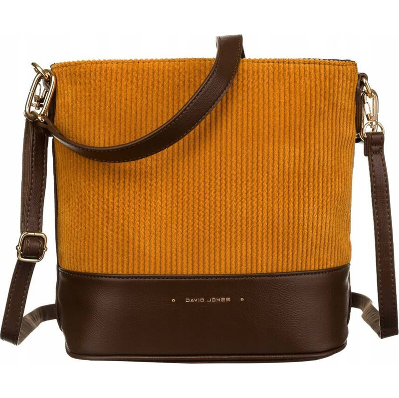 David Jones hnědo-žlutá crossbody kabelka s manšestrem Hořčicová