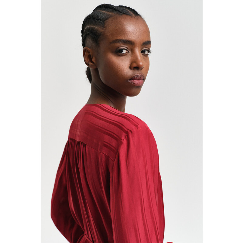 ŠATY GANT RELAXED SATIN STRIPE SHIRT DRESS CHERRY RED