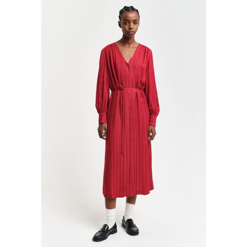 ŠATY GANT RELAXED SATIN STRIPE SHIRT DRESS CHERRY RED