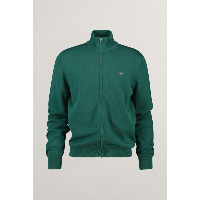 SVETR GANT CASUAL COTTON ZIP CARDIGAN WOODY GREEN