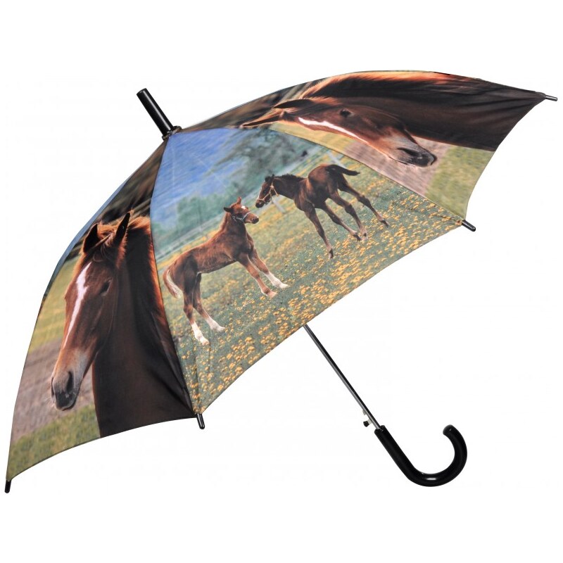 Doppler Dětský holový vystřelovací deštník se vzorem - koně 72757T