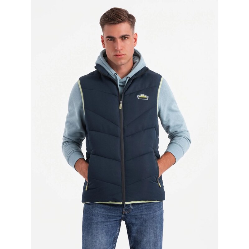 Ombre Clothing Trendy tmavě modrá prošívaná vesta V3 JAVJ-0210