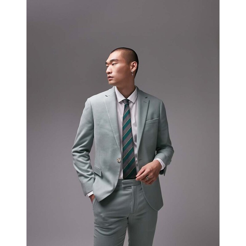 Topman skinny wedding suit jacket in sage-Green