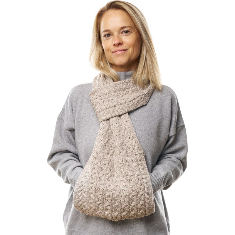 Vlnka Vlněná provlékací šála s kapsou na ruce Supersoft Merino béžová 101331507