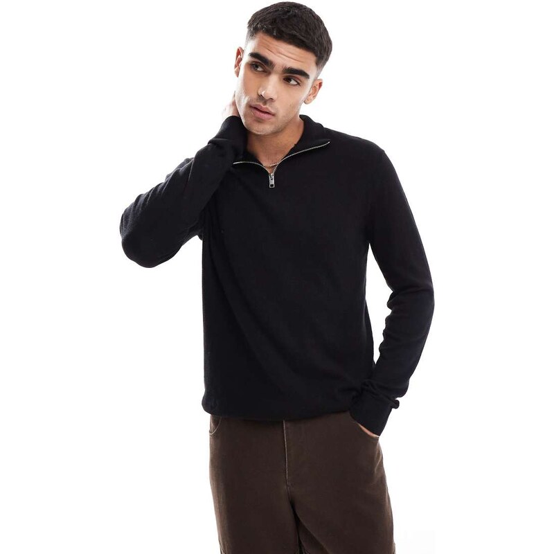 Jack & Jones knitted half zip in black