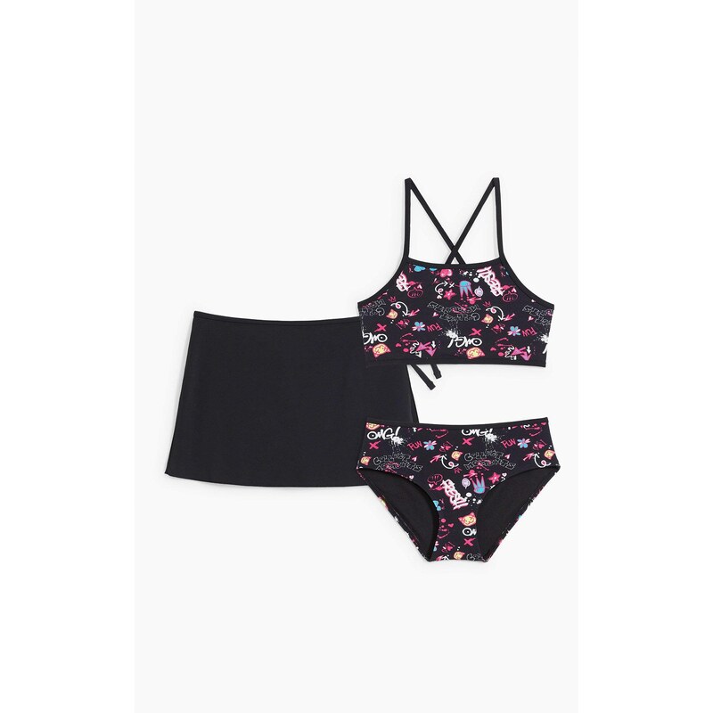 bonprix Bikiny a sukně (3dílná souprava) černá Dívky