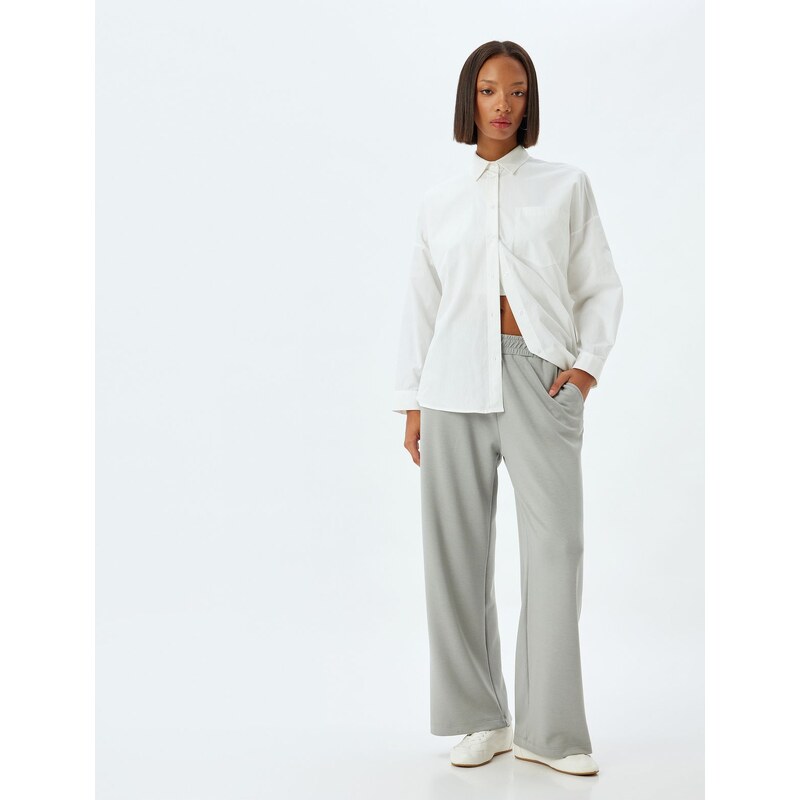 Koton Wide Leg Sweatpants Modal Fabric Elastic Waist Pocket 107090914