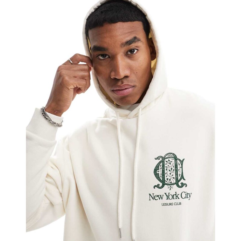 ASOS DESIGN hoodie with chest print in off white