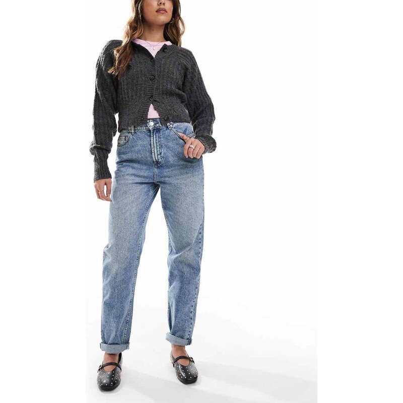 ASOS DESIGN high rise relaxed mom jean in mid blue 111259015
