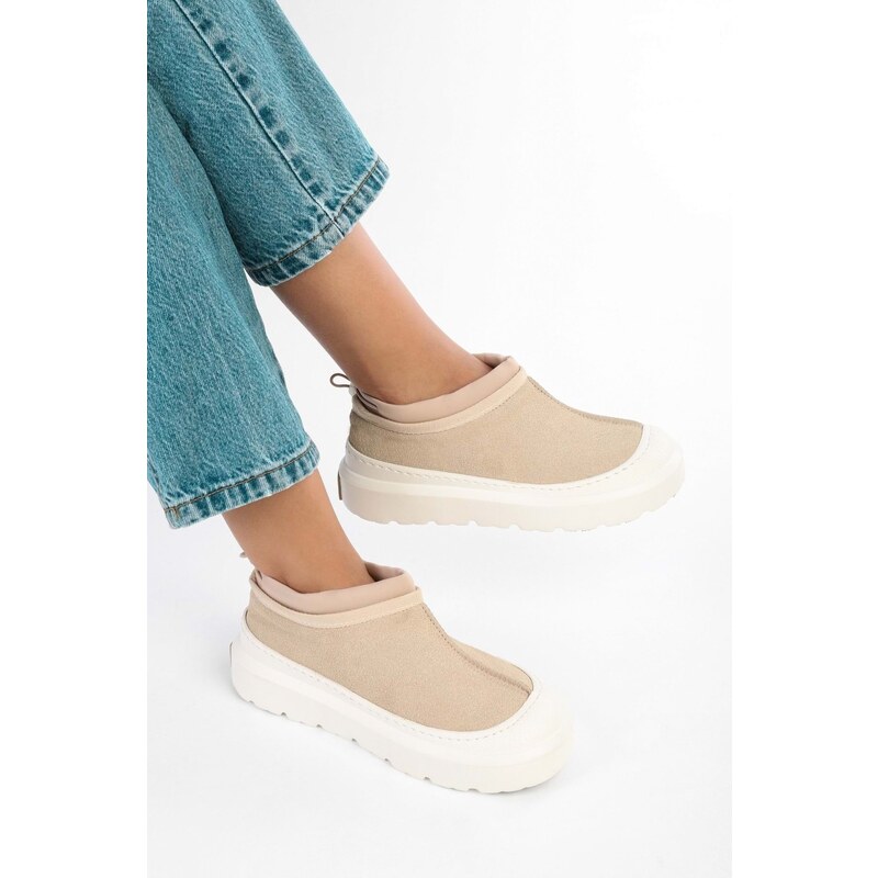 Shoeberry Womens Arlo Beige Suede Boots